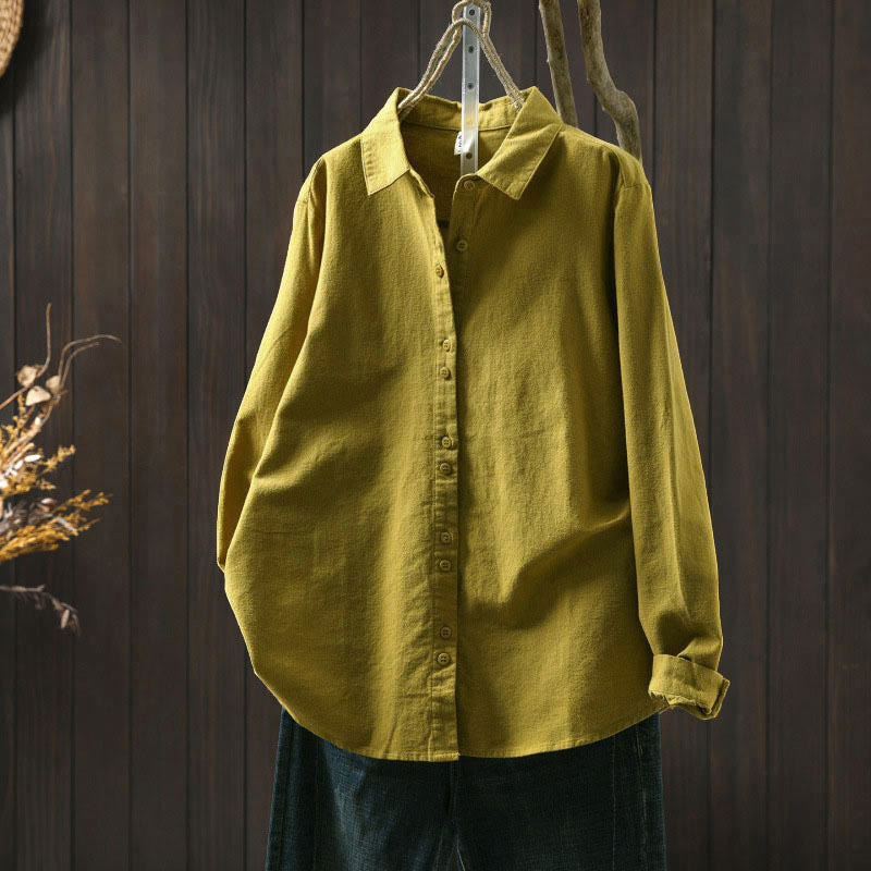 Camisa de algodón de manga larga con cuello alto, botones y estampado de Buddha Stones para mujer - AmarilloVerde - US6, UK/AU10, EU38 (L) - image 20