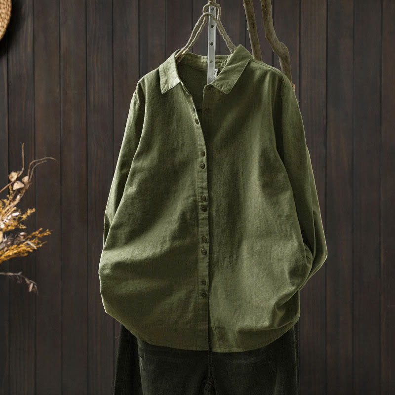 Camisa de algodón de manga larga con cuello alto, botones y estampado de Buddha Stones para mujer - Verde - US6, UK/AU10, EU38 (L) - image 22