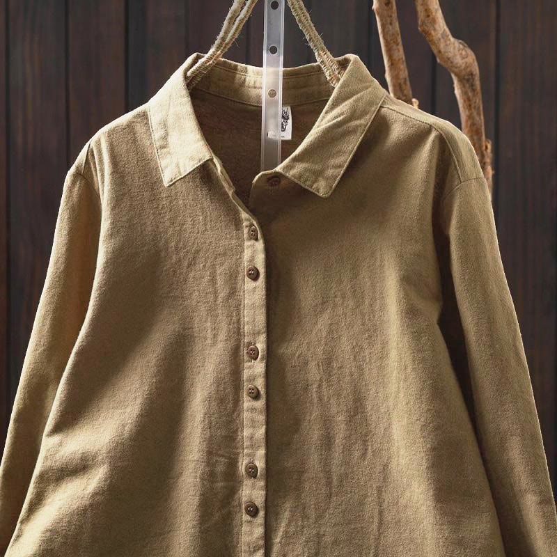 Camisa de algodón de manga larga con cuello alto, botones y estampado de Buddha Stones para mujer - image 25
