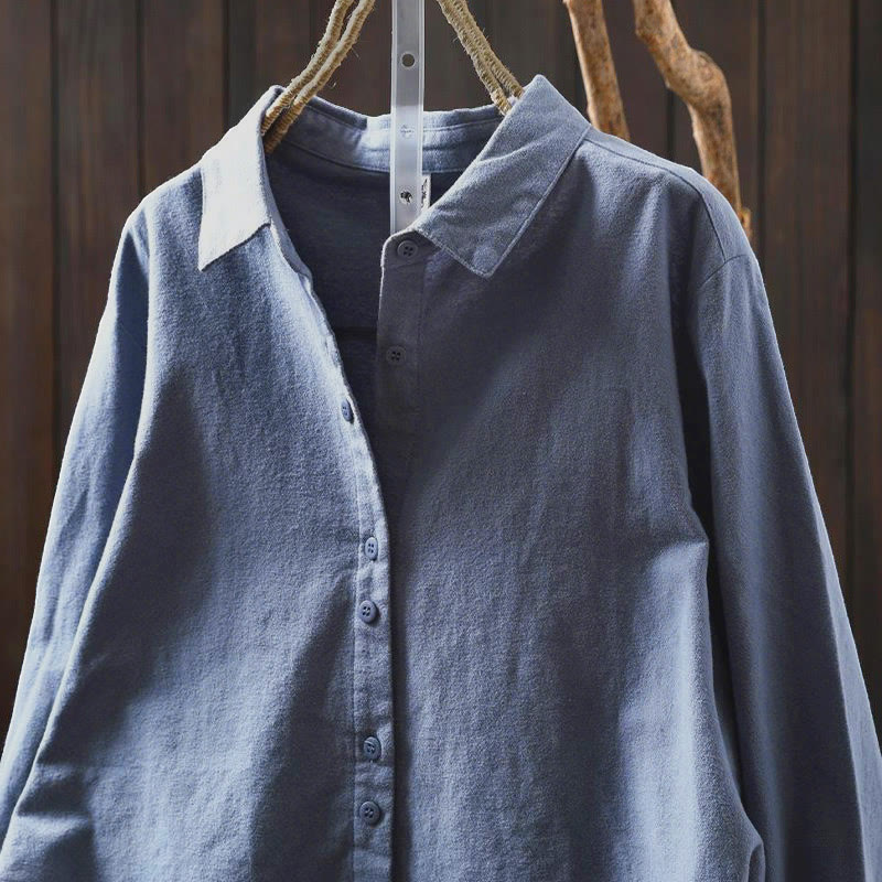 Camisa de algodón de manga larga con cuello alto, botones y estampado de Buddha Stones para mujer - image 27