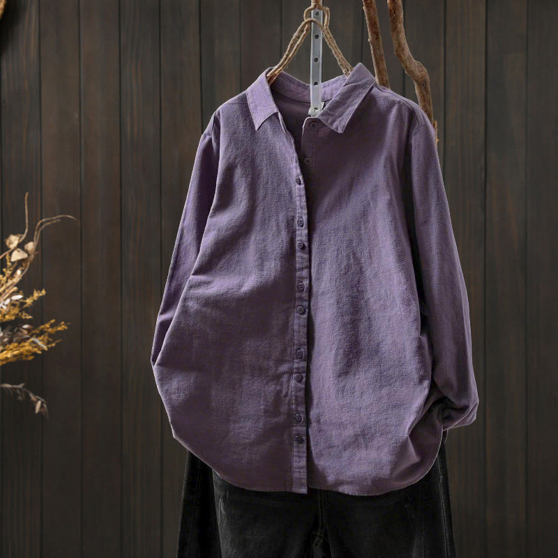 Camisa de algodón de manga larga con cuello alto, botones y estampado de Buddha Stones para mujer - Púrpura - US6, UK/AU10, EU38 (L) - image 28