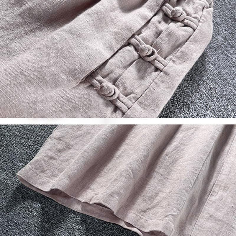 Pantalones casuales de cintura alta, anchos y bolsillos con botones de rana de Buddha Stones - image 7