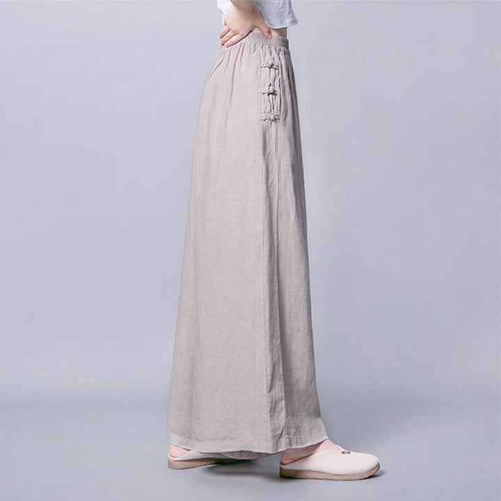 Pantalones casuales de cintura alta, anchos y bolsillos con botones de rana de Buddha Stones - image 4