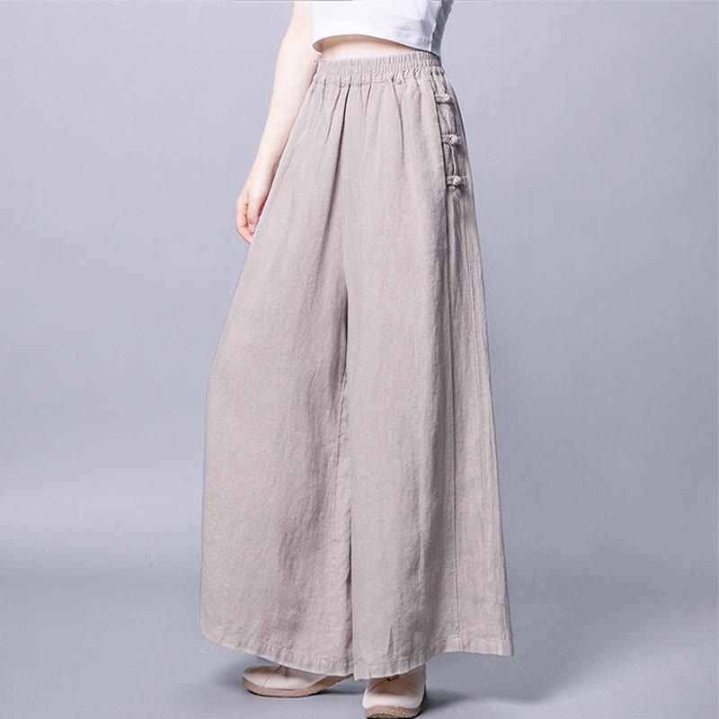 Pantalones casuales de cintura alta, anchos y bolsillos con botones de rana de Buddha Stones - image 2