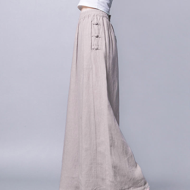 Pantalones casuales de cintura alta, anchos y bolsillos con botones de rana de Buddha Stones - image 6