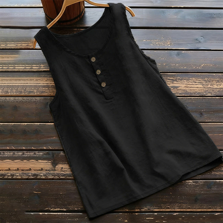 Chaleco de verano con botones y cuello redondo de color puro para mujer de Buddha Stones - Negro - US18, UK/AU22, EU50 (5XL) - image 0