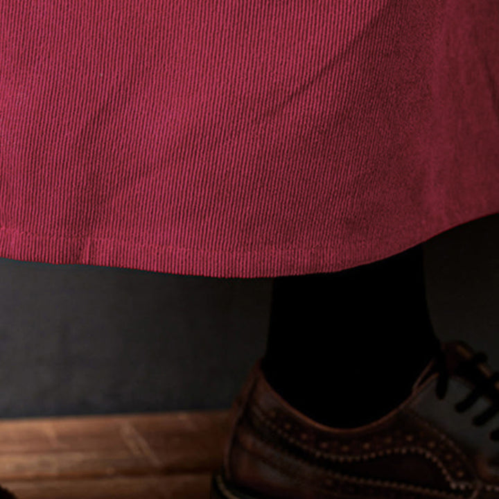 Vestido midi de pana de algodón de manga larga con diseño de Buddha Stones y bolsillos. - image 20