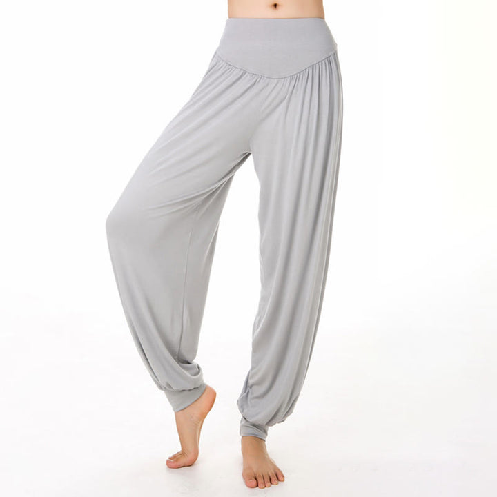 Pantalones de harén de danza de yoga modales sueltos de color liso con Buddha Stones - Gris claro - US12, UK/AU16, EU44 (3XL) - image 8