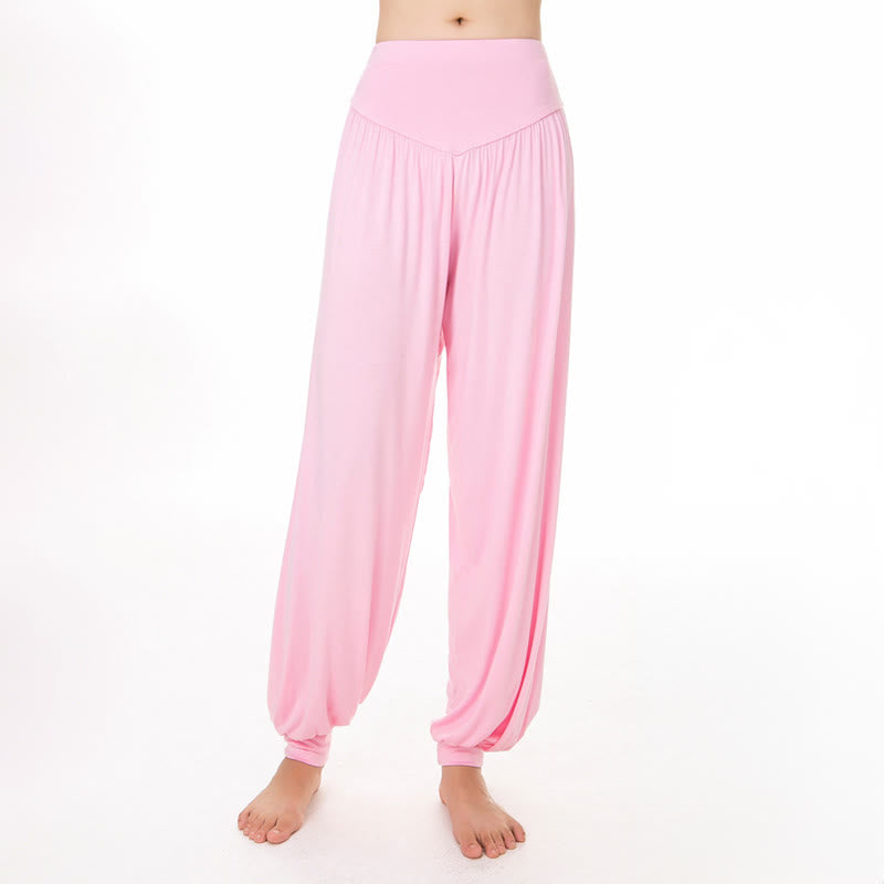 Pantalones harem holgados de modal con Buddha Stones y color liso para yoga y baile. - image 11