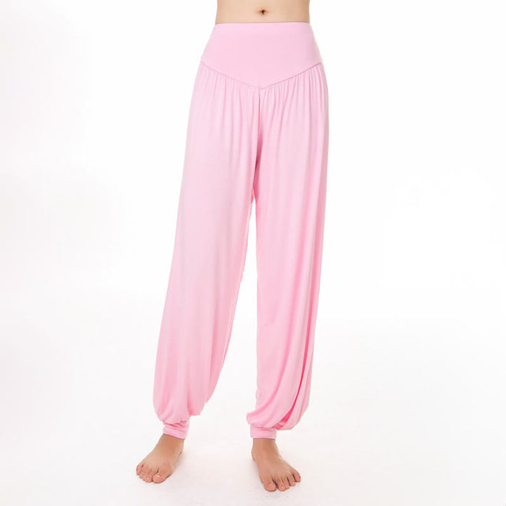 Pantalones harem holgados de modal con Buddha Stones y color liso para yoga y baile. - image 11