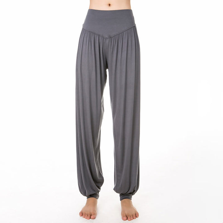 Pantalones harem holgados de modal con Buddha Stones y color liso para yoga y baile. - image 16