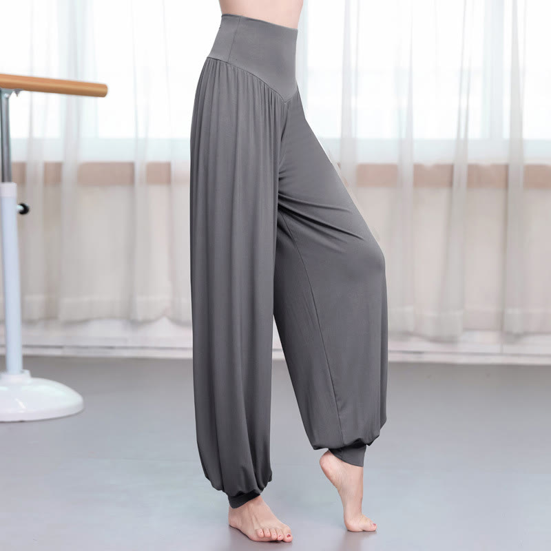 Pantalones de harén de danza de yoga modales sueltos de color liso con Buddha Stones - Gris oscuro - US12, UK/AU16, EU44 (3XL) - image 13