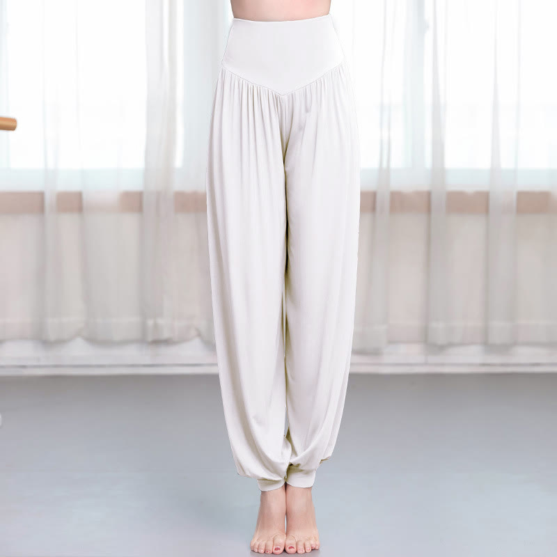 Pantalones harem holgados de modal con Buddha Stones y color liso para yoga y baile. - Blanco - US12, UK/AU16, EU44 (3XL) - image 17