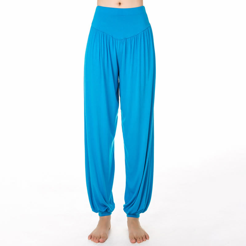 Pantalones harem holgados de modal con Buddha Stones y color liso para yoga y baile. - Azul cielo profundo - US12, UK/AU16, EU44 (3XL) - image 19