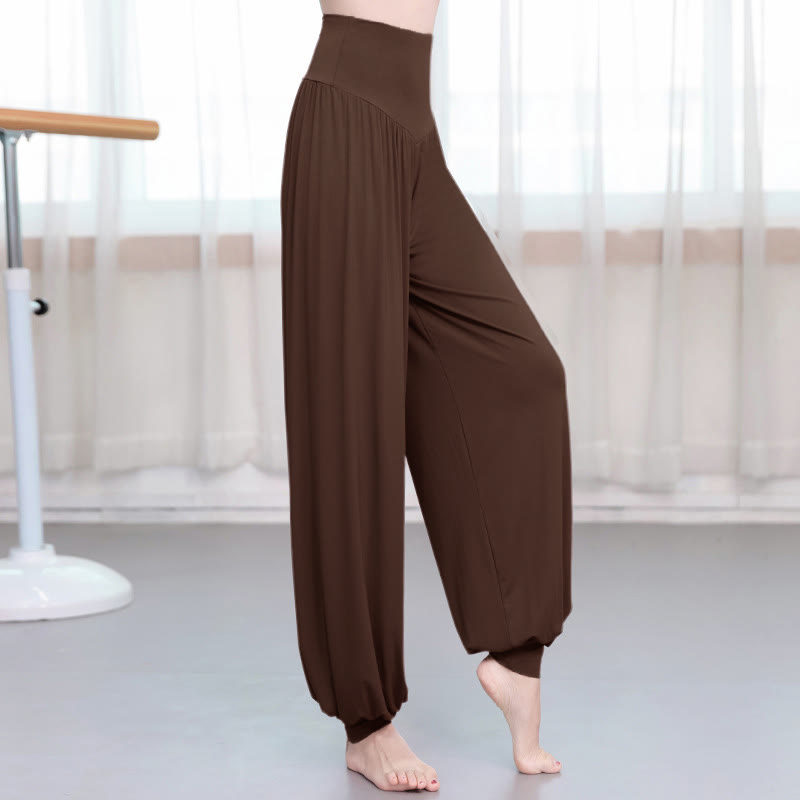 Pantalones harem holgados de modal con Buddha Stones y color liso para yoga y baile. - Tierra de siena - US12, UK/AU16, EU44 (3XL) - image 20