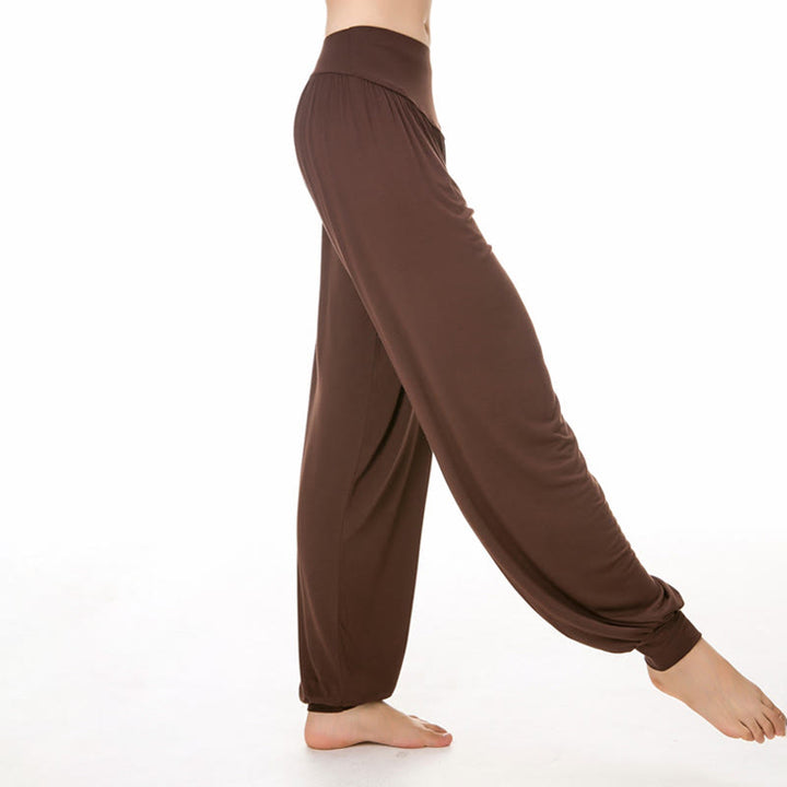 Pantalones harem holgados de modal con Buddha Stones y color liso para yoga y baile. - image 21
