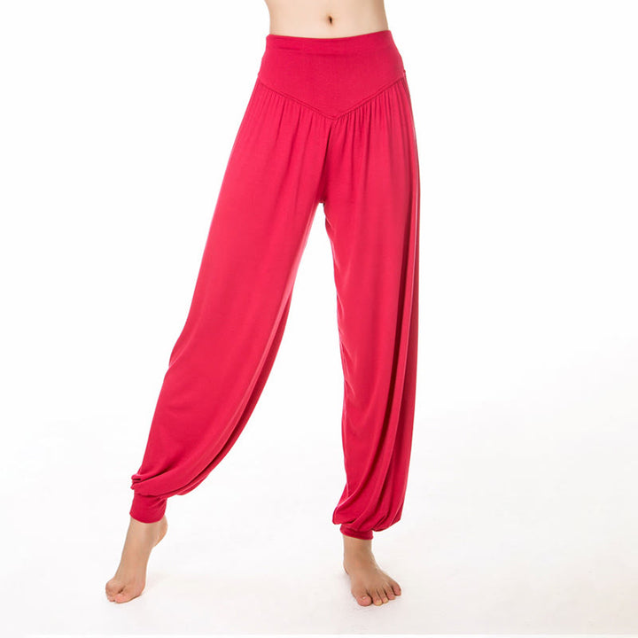 Pantalones de harén de danza de yoga modales sueltos de color liso con Buddha Stones - Tomate - US12, UK/AU16, EU44 (3XL) - image 22