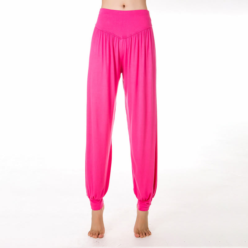 Pantalones harem holgados de modal con Buddha Stones y color liso para yoga y baile. - Rosa intenso - US12, UK/AU16, EU44 (3XL) - image 23