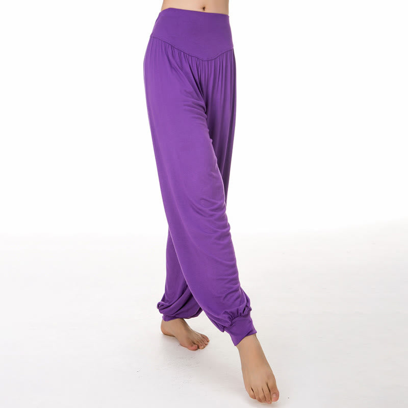 Pantalones harem holgados de modal con Buddha Stones y color liso para yoga y baile. - Orquídea mediana - US12, UK/AU16, EU44 (3XL) - image 24