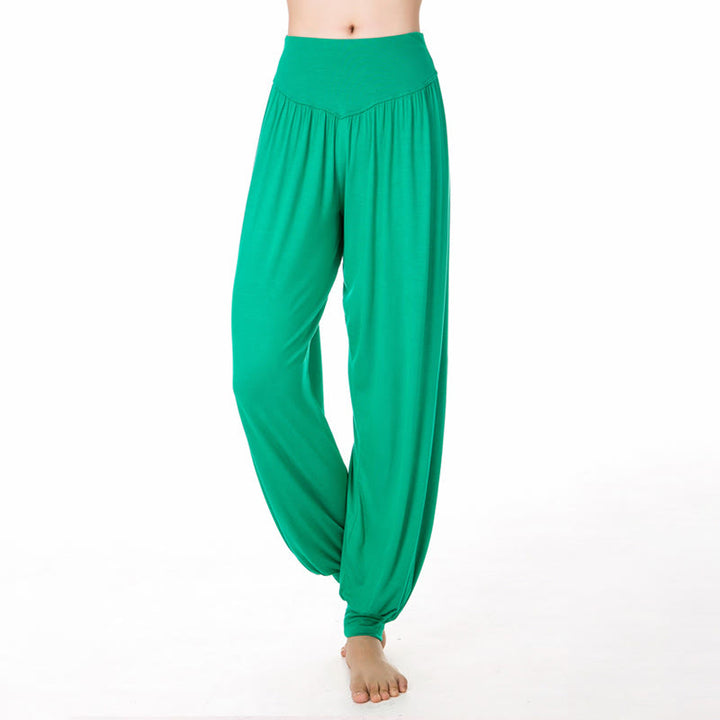 Pantalones harem holgados de modal con Buddha Stones y color liso para yoga y baile. - Verde primavera medio - US12, UK/AU16, EU44 (3XL) - image 25