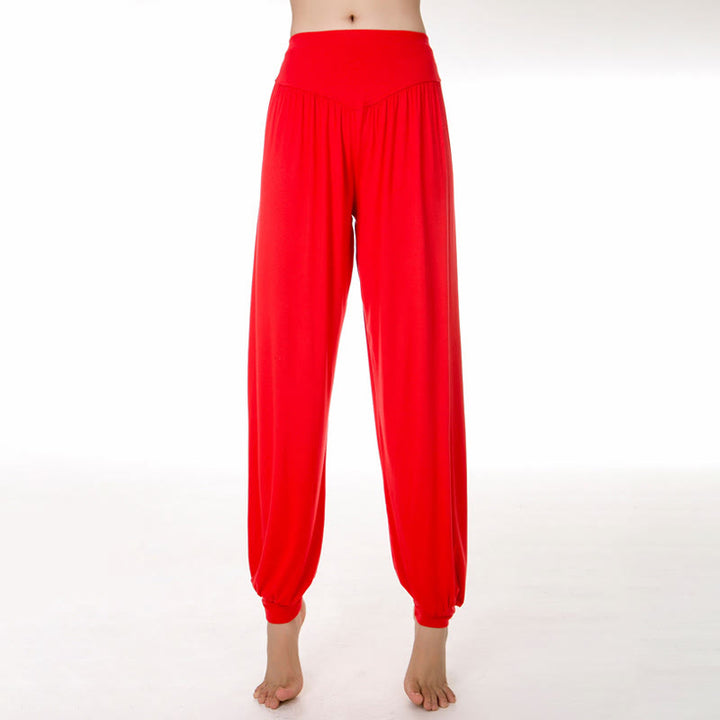 Pantalones harem holgados de modal con Buddha Stones y color liso para yoga y baile. - Rojo - US12, UK/AU16, EU44 (3XL) - image 26