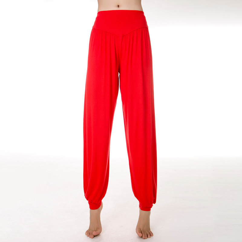 Pantalones de harén de danza de yoga modales sueltos de color liso con Buddha Stones - Rojo - US12, UK/AU16, EU44 (3XL) - image 26