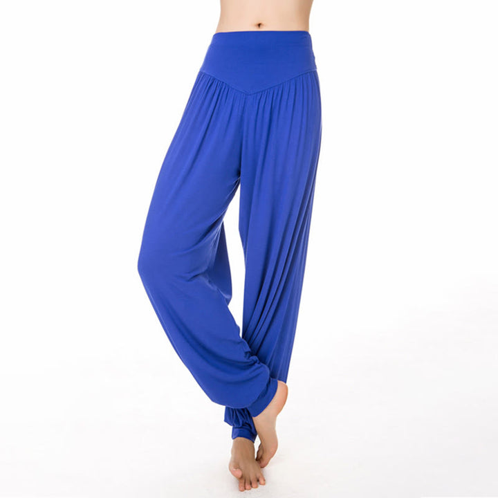 Pantalones harem holgados de modal con Buddha Stones y color liso para yoga y baile. - Azul real - US12, UK/AU16, EU44 (3XL) - image 27