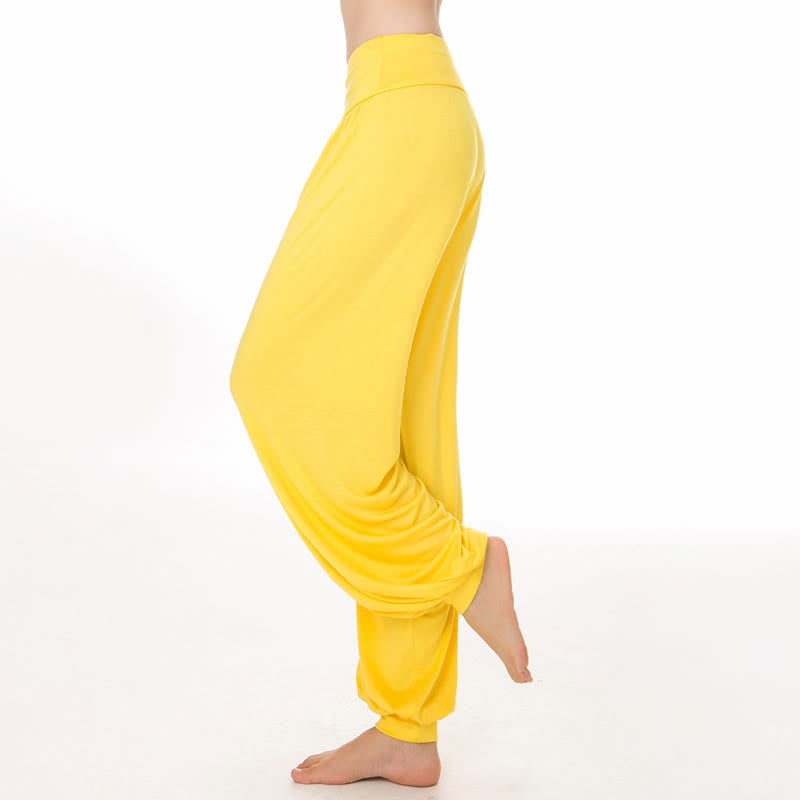 Pantalones de harén de danza de yoga modales sueltos de color liso con Buddha Stones - Amarillo - US12, UK/AU16, EU44 (3XL) - image 28