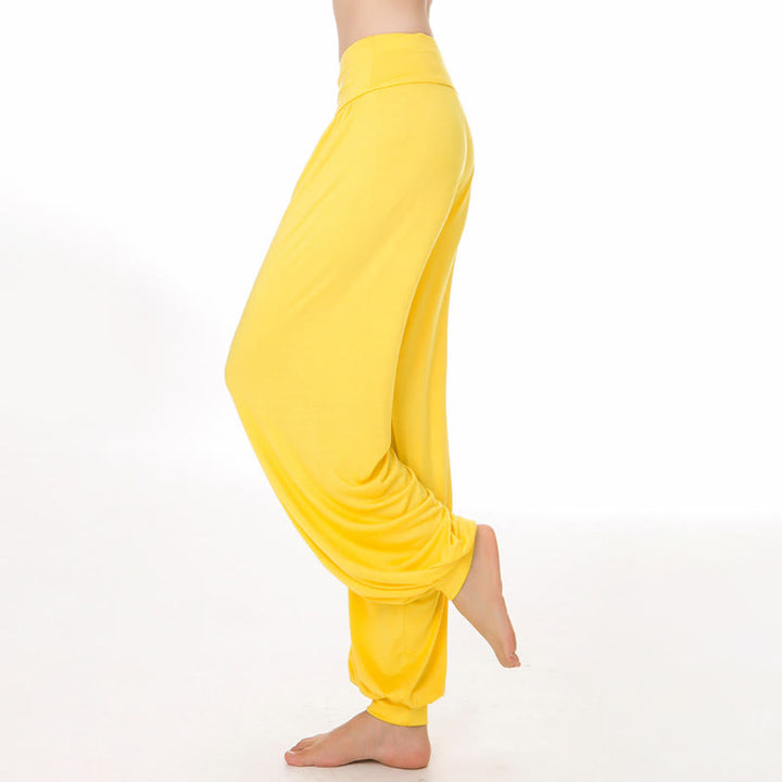 Pantalones de harén de danza de yoga modales sueltos de color liso con Buddha Stones - Amarillo - US12, UK/AU16, EU44 (3XL) - image 28