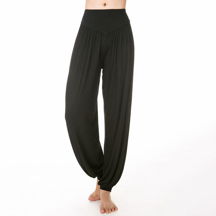 Pantalones harem holgados de modal con Buddha Stones y color liso para yoga y baile. - image 5