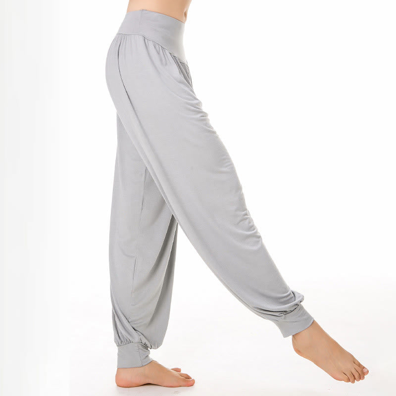 Pantalones harem holgados de modal con Buddha Stones y color liso para yoga y baile. - image 9
