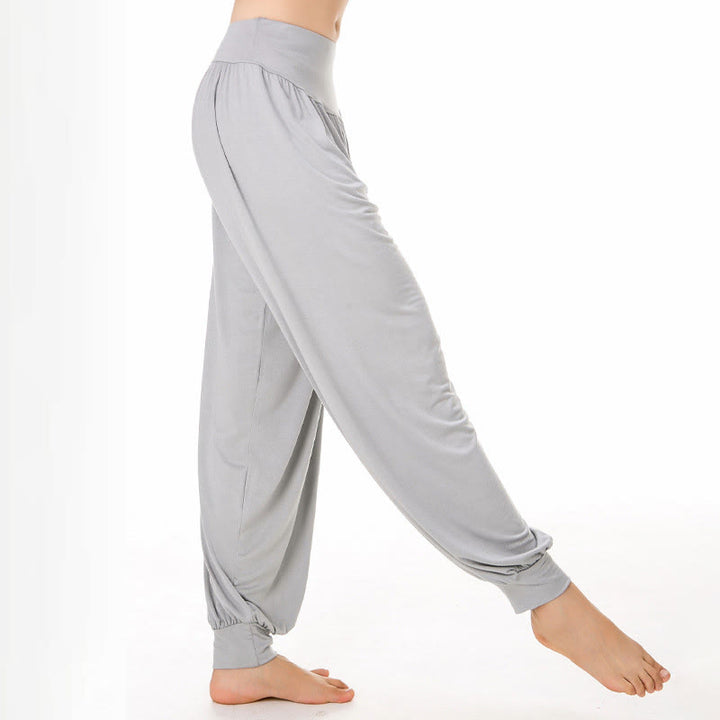 Pantalones harem holgados de modal con Buddha Stones y color liso para yoga y baile. - image 9