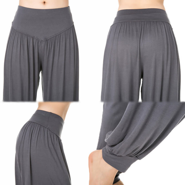 Pantalones harem holgados de modal con Buddha Stones y color liso para yoga y baile. - image 15