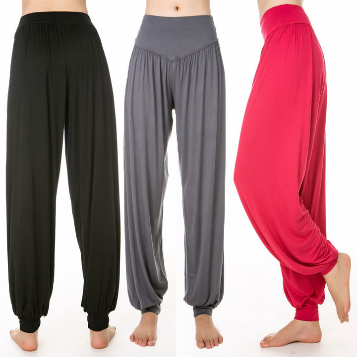 Pantalones harem holgados de modal con Buddha Stones y color liso para yoga y baile. - image 29