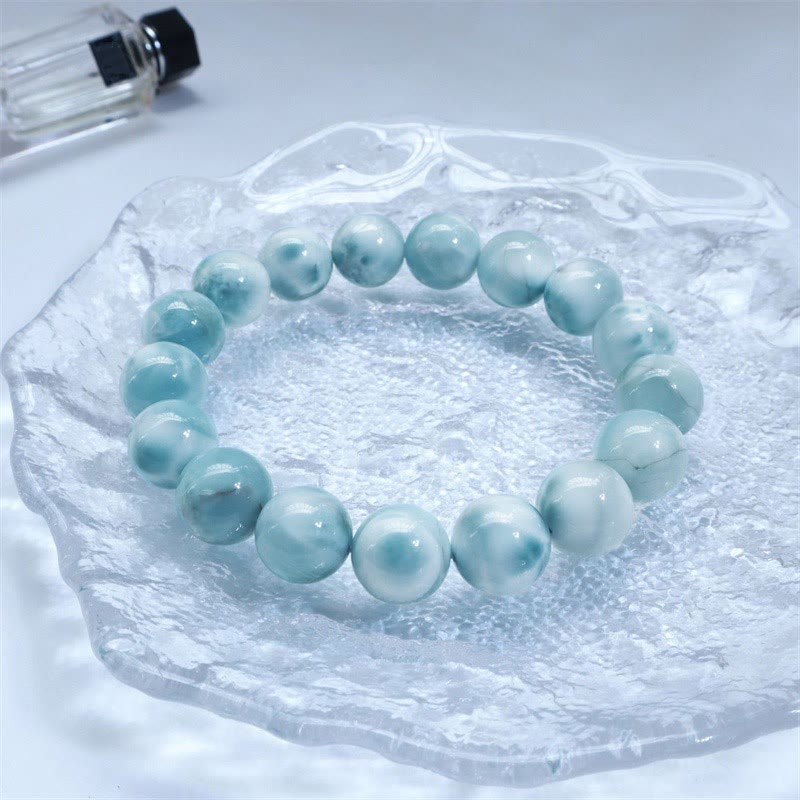 Pulsera de confianza de sabiduría de Larimar natural con Buddha Stones - Grado A - 14 mm (circunferencia de la muñeca 14-16 cm) - image 0