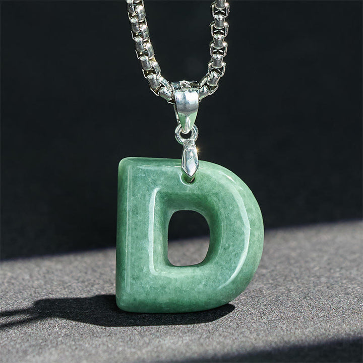 Collar con colgante de prosperidad de cadena ancha de acero de titanio y jade con letras AZ naturales de Buddha Stones - image 12