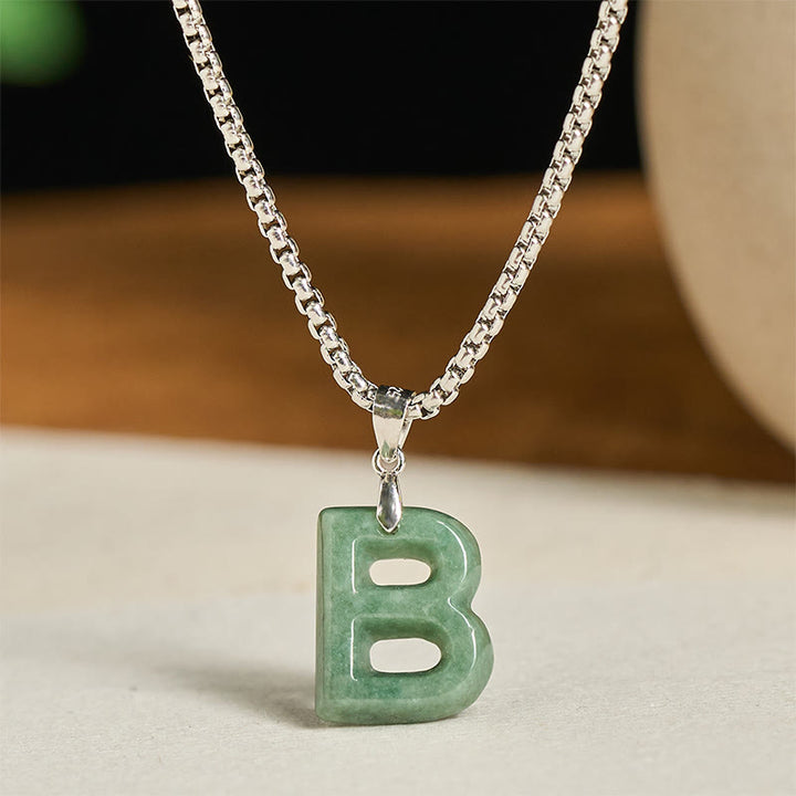 Collar con colgante de prosperidad de cadena ancha de acero de titanio y jade con letras AZ naturales de Buddha Stones - B - image 7