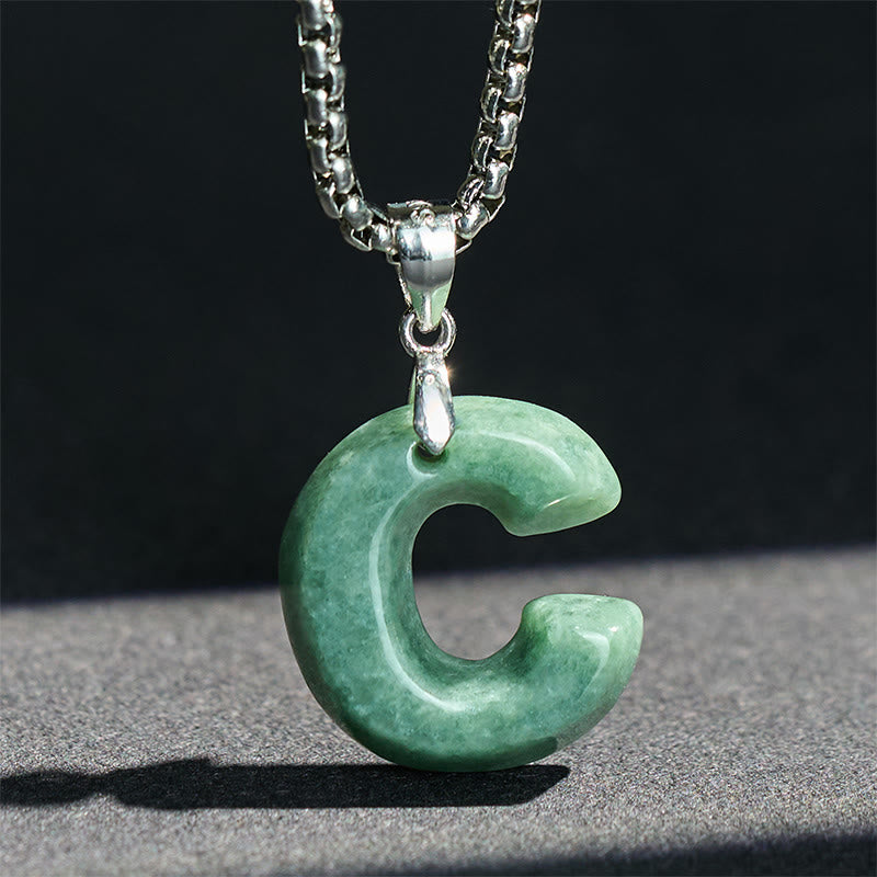 Collar con colgante de prosperidad de cadena ancha de acero de titanio y jade con letras AZ naturales de Buddha Stones - image 10
