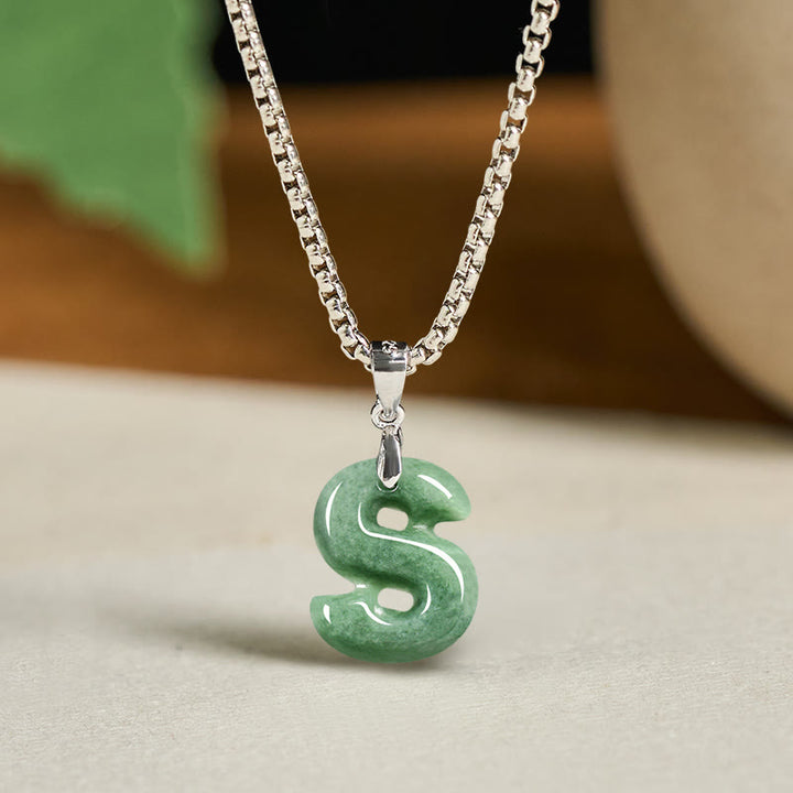 Collar con colgante de prosperidad de cadena ancha de acero de titanio y jade con letras AZ naturales de Buddha Stones - image 27
