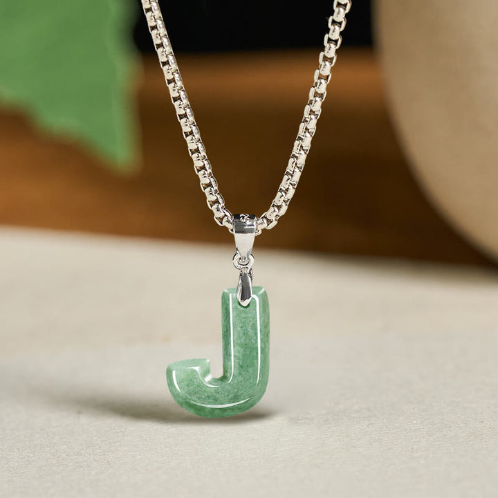 Collar con colgante de prosperidad de cadena ancha de acero de titanio y jade con letras AZ naturales de Buddha Stones - J - image 18