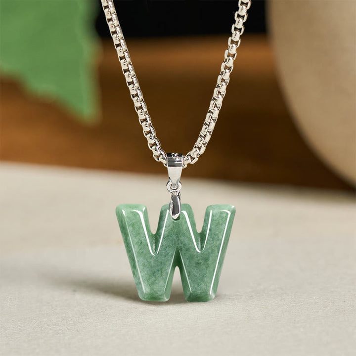 Collar con colgante de prosperidad de cadena ancha de acero de titanio y jade con letras AZ naturales de Buddha Stones - W - image 31