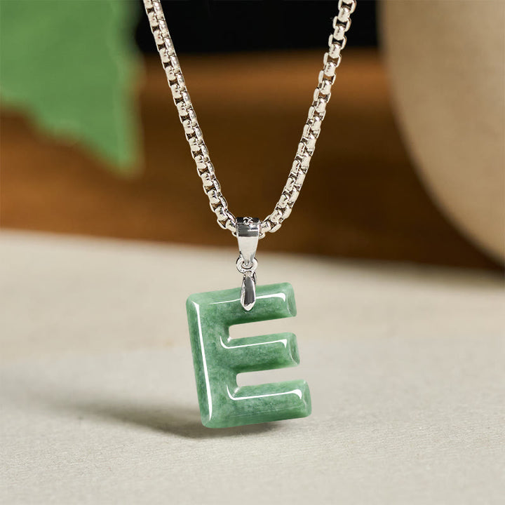 Collar con colgante de prosperidad de cadena ancha de acero de titanio y jade con letras AZ naturales de Buddha Stones - mi - image 13