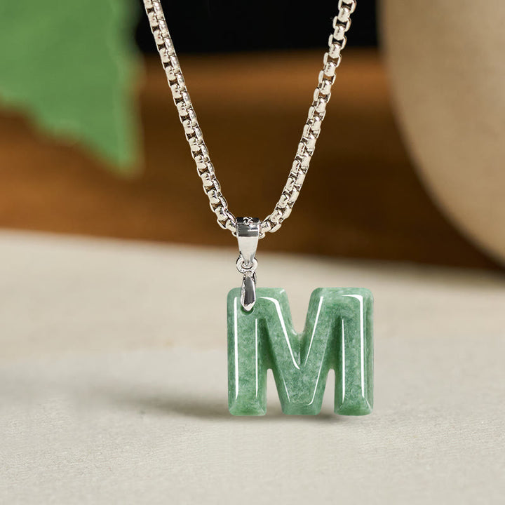 Collar con colgante de prosperidad de cadena ancha de acero de titanio y jade con letras AZ naturales de Buddha Stones - M - image 21