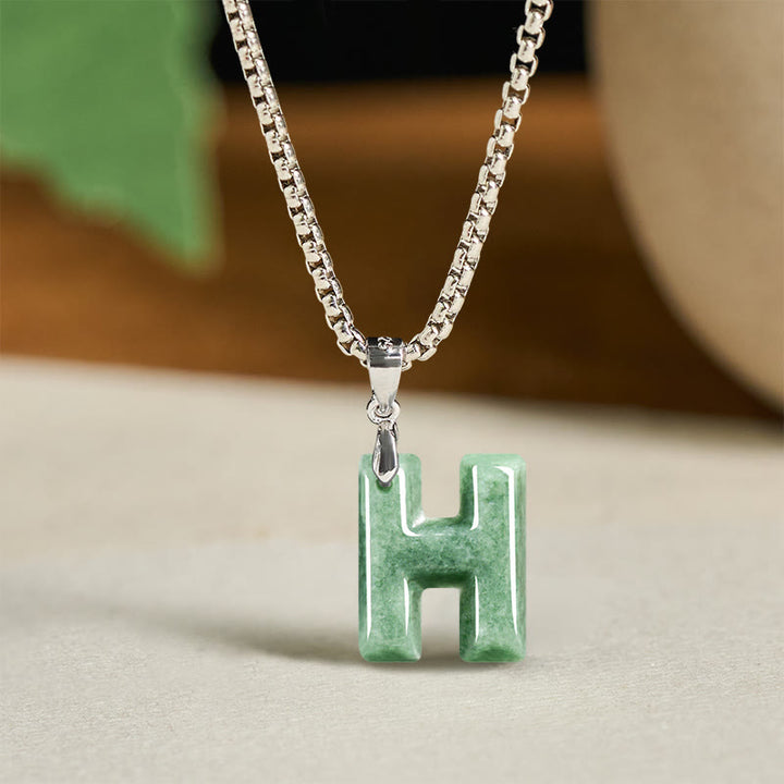 Collar con colgante de prosperidad de cadena ancha de acero de titanio y jade con letras AZ naturales de Buddha Stones - H - image 16