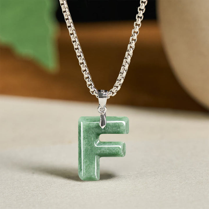 Collar con colgante de prosperidad de cadena ancha de acero de titanio y jade con letras AZ naturales de Buddha Stones - F - image 14