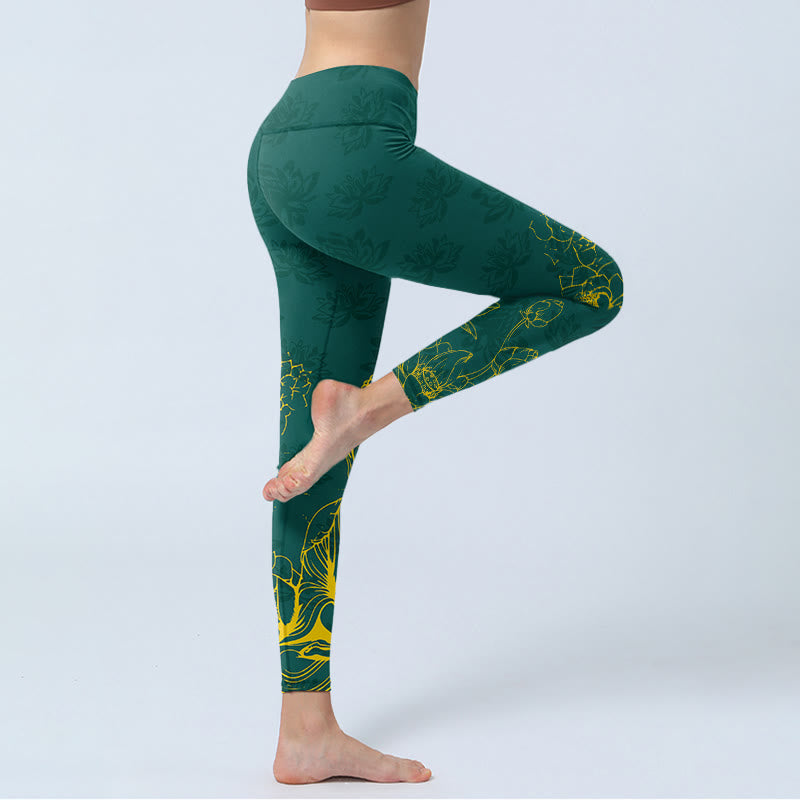 Leggings de yoga para mujer con estampado de imagen de Buddha Stones de loto y Buda - image 3