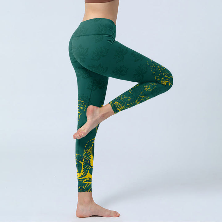 Leggings de yoga para mujer con estampado de imagen de Buddha Stones de loto y Buda - image 3