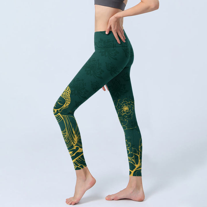 Leggings de yoga para mujer con estampado de imagen de Buddha Stones de loto y Buda - image 2