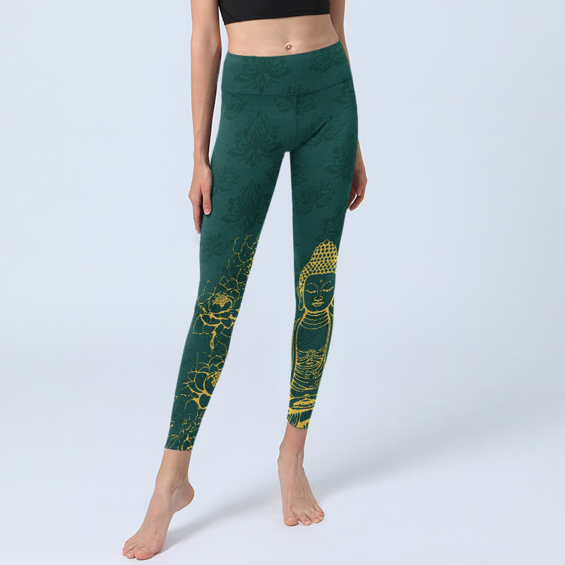 Leggings de yoga para mujer con estampado de imagen de Buddha Stones de loto y Buda - image 5
