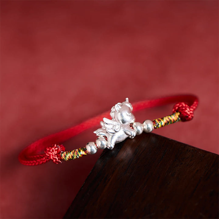 Pulsera de plata de ley 925 con Buddha Stones, símbolo de la prosperidad del Año del Caballo - Rojo (circunferencia de la muñeca: 14-18 cm) - image 0